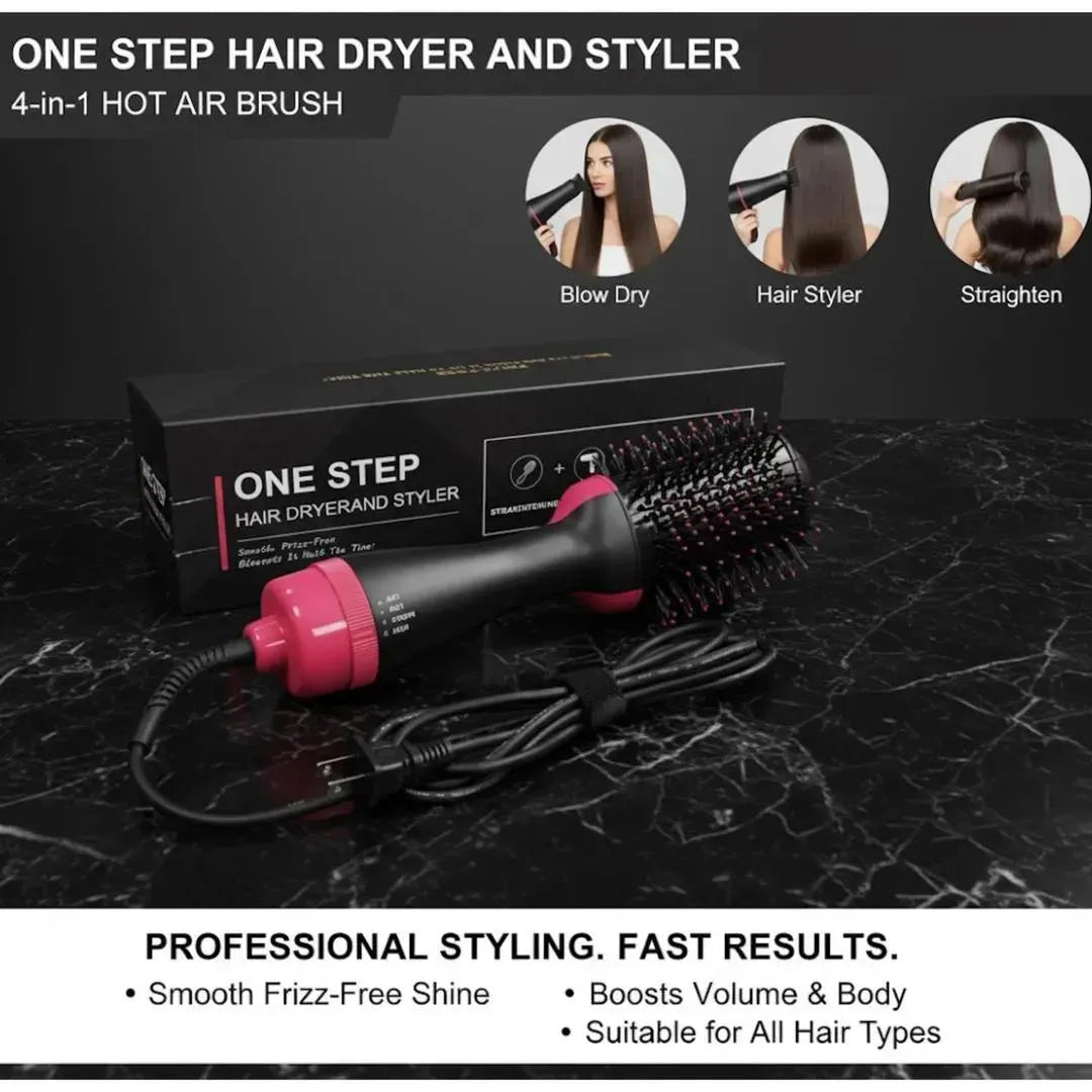One Step Hair Dryer Brush Black Pink ABS