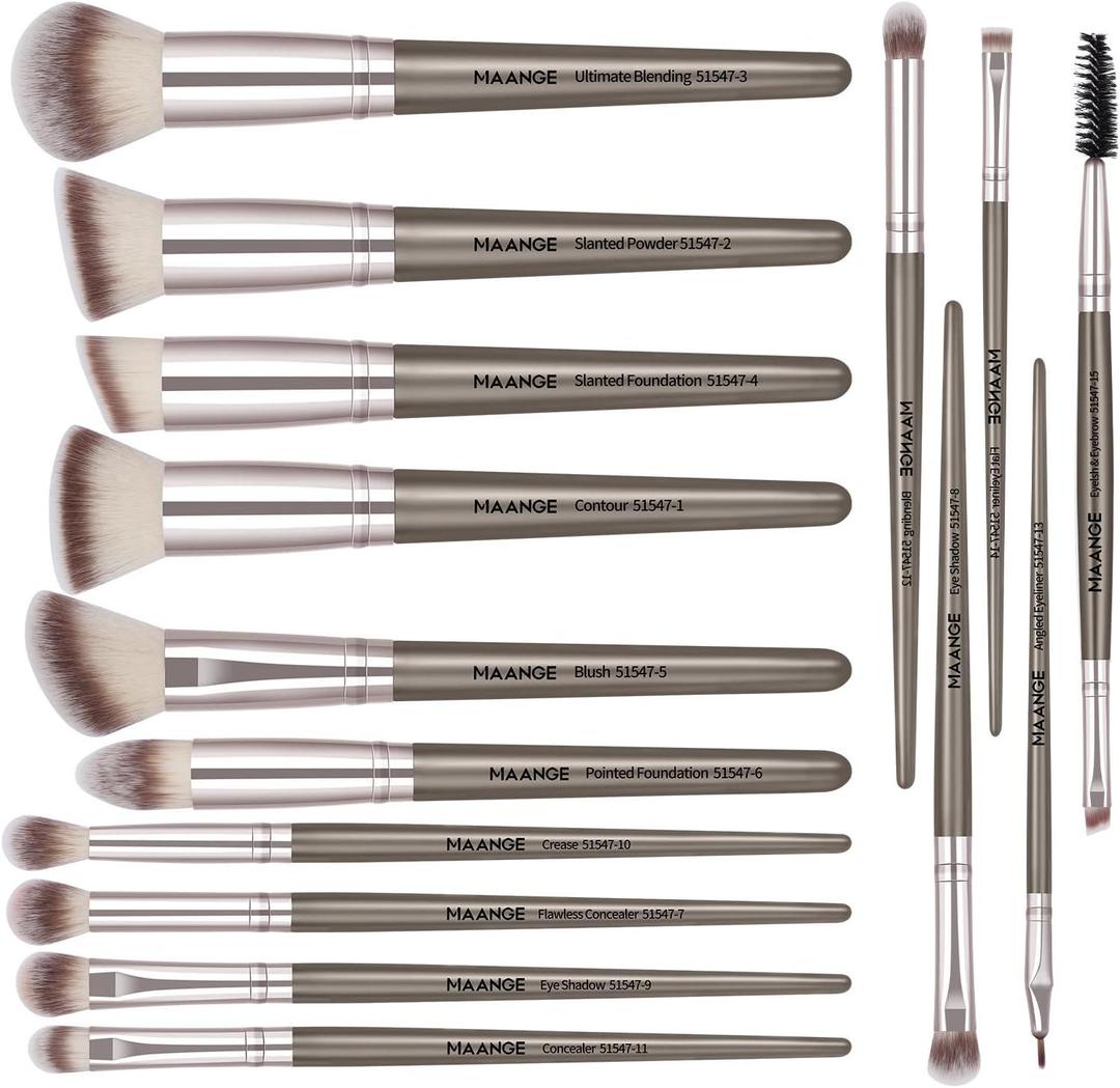 15-Piece Makeup Brush Set ABS Plastic Blush Foundation Concealer